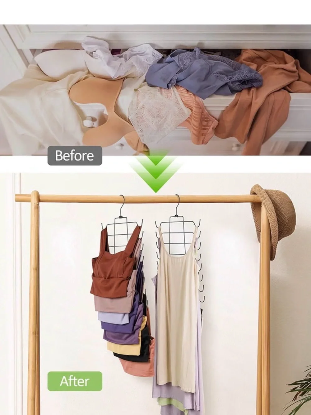 Hangers - 2-Pack Metal Tank Top Bra Organizer Space Saving Hangers